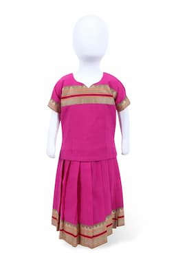 Pure Cotton Pattu Pavadai Set for Girls - Magenta 03348212YRSMAG