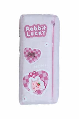 Rabbit Lucky Cartoon Printed Pencil Pouch - Baby Pink 033903BABPIN