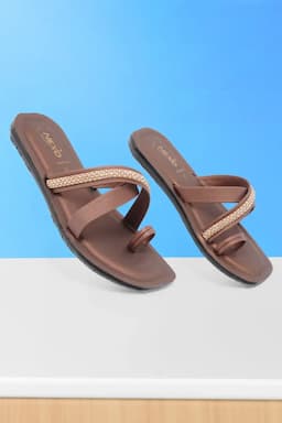 Women's Multi-Strap Embellished Flat Slippers 0342207BRO