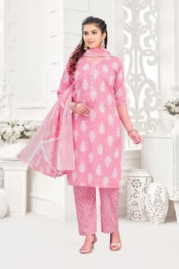 Cotton Printed Kurti with Pant & Dupatta Set for Women 034230XLPIN
