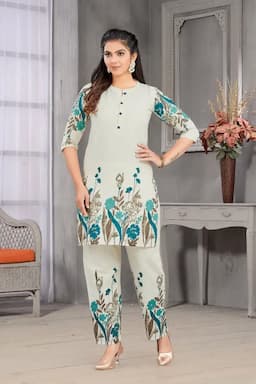 Cotton Floral Printed Kurti with Pant set for Women 034238MTEA