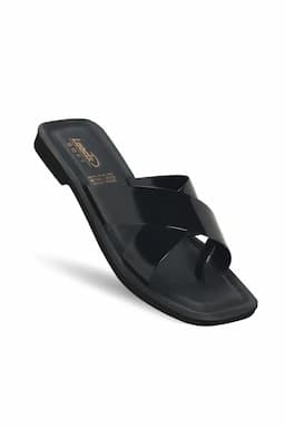 Women's Black Criss-Cross Toe Ring Flats 0343109BLA