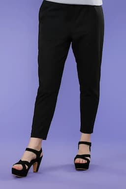 Cotton Straight fit Pant with Pocket for women 034324XLBLA