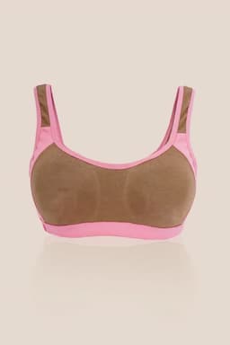 Cotton Non-Padded Full Coverage Sports Bra for Girls - Light Brown 034338LIGBRO1415YRS
