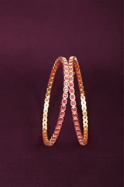 Elegant Gold-Plated Pink Stone Bangles for Women 034868PIN2.82