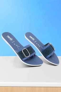 Women's Flat Slippers with Glitter Strap & Stylish Buckle 0350889BLU