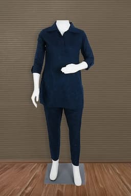 Cotton Embroidered Co-ord Set for Women 035142NAVBLUL