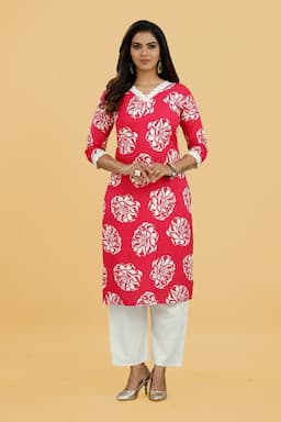 Cotton Floral Printed Kurti with Pant Set for Women 035160XXLPIN