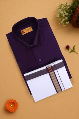 Men's Cotton Dhoti Shirt Set with Matching Border 035498MAG44