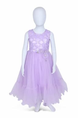 Girl's Satin Blend Geometric Embellished Party Frock - Lavender 035621LAV45YEA