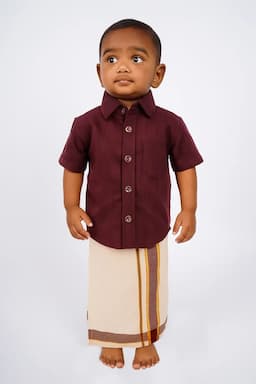 Cotton Shirt with Dhoti Set for Baby Boys - Burgundy 035846BUR612