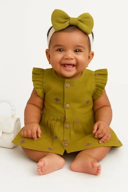 Muslin Frock for Baby Girl - Olive Green 036419OLI03M
