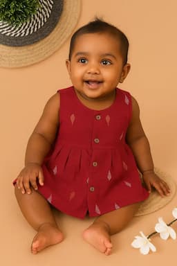 Silk Cotton Sleeveless Frock for Baby Girl - Maroon 036420MAR612