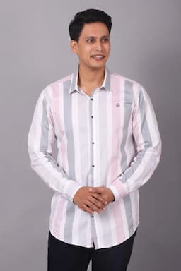 Cotton Striped Casual Shirt for Men 000532BABPINM