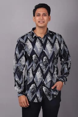 Cotton Printed Shirt for Men 000539NAVBLUL