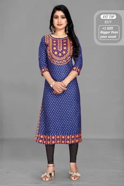 Cotton Blend Printed Kurti for Women 001492M38BLU