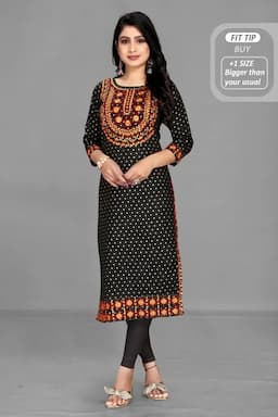 Cotton Blend Printed Kurti for Women 001492XL4BLA