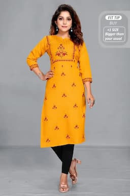 Cotton Blend Printed Kurti for Women 001496L40YEL
