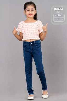 Girl's Cotton Lycra Blend Solid Jeans (5 - 15 Yrs) 0029551112YRSDARBLU