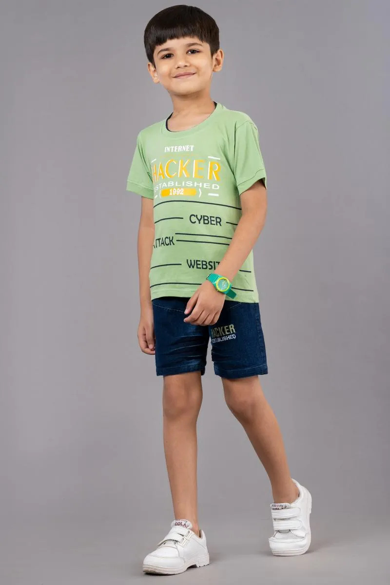 Boy's Printed T-shirt With Shorts Set (2-Pcs Set)
