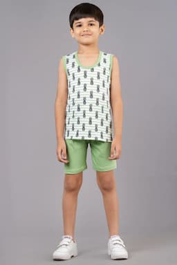 Boy's Cotton Printed T-shirt with Shorts Set (2-Pcs Set) 004541SEAGRE45YRS