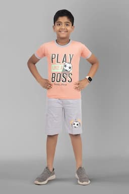 Boy's Printed Cotton T-shirt with Shorts Set (2-Pcs Set) 006654PIN67YRS