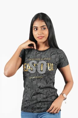 Cotton Typographic Printed T-Shirt for Women 010389XXLBLA