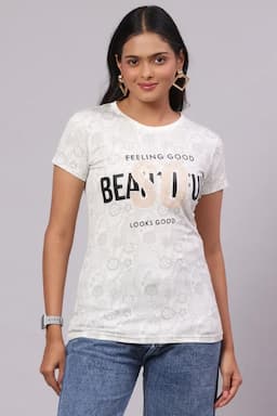 Cotton Typographic Printed T-Shirt for Women 010389XXLOFFWHI