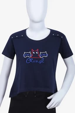 Cotton Printed T-Shirt for Women 010413XLNAVBLU