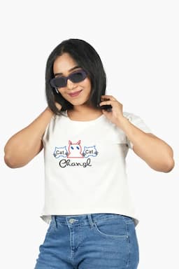 Cotton Printed T-Shirt for Women 010413XLOFFWHI