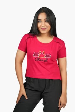 Cotton Printed T-Shirt for Women 010413XLRED