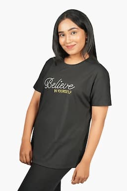 Cotton Typographic Printed T-Shirt for Women 0104255XLBLA