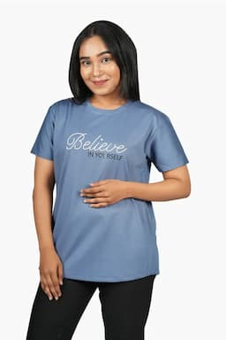 Cotton Typographic Printed T-Shirt for Women 0104255XLBLU2