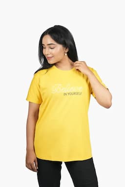 Cotton Typographic Printed T-Shirt for Women 0104255XLYEL