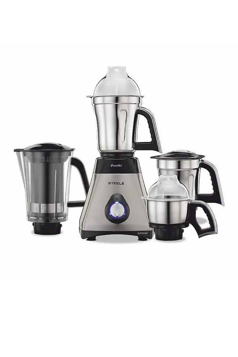 Preethi Steel Supreme MG208 750 W Mixer Grinder with 3 Jars & Extractor Juicer Jar (Silver & Black)