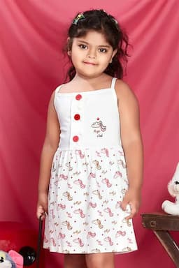 Girl's Cotton Hosiery Printed Frock (2 - 8 Yrs) 013652WHI78YRS2