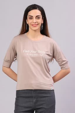 Cotton Blend Printed T-Shirt for Women 014453XLBEI