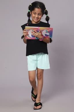 Girl's Corduroy Solid Shorts (4-17 Yrs) 015008SEAGRE67YRS