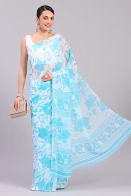 Georgette Printed Saree for Women 015713BLUFRESIZ2