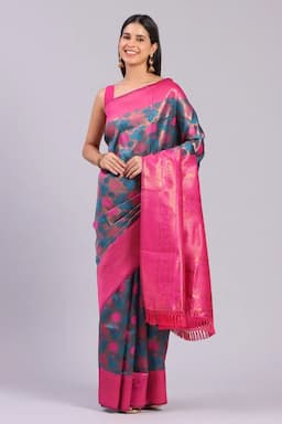 Women's Art Silk Floral Print Saree With Blouse 015736TEAFRESIZ