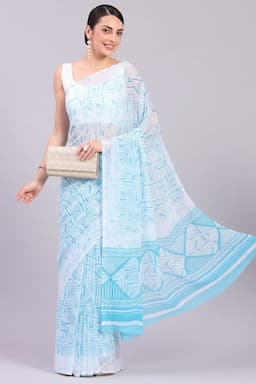 Georgette Printed Saree for Women 015739SKYBLUFRESIZ