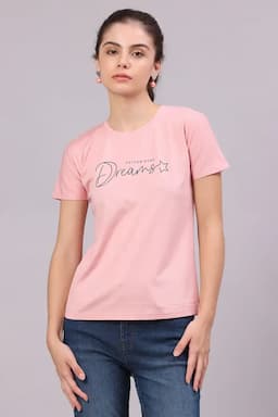 Cotton Lycra Typographic Printed T-Shirt for Women 016307XLBABPIN