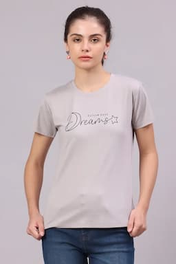 Cotton Lycra Typographic Printed T-Shirt for Women 016307XLGRE