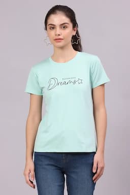 Cotton Lycra Typographic Printed T-Shirt for Women 016307LLIGGRE