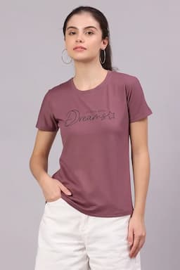 Cotton Lycra Typographic Printed T-Shirt for Women 016307XLMAU