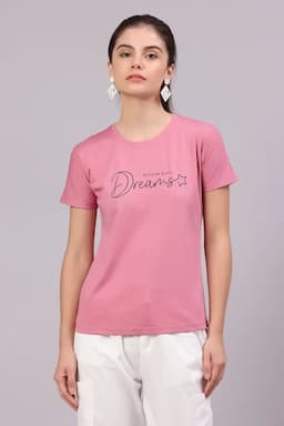 Cotton Lycra Typographic Printed T-Shirt for Women 016307XXLPIN