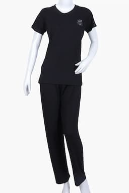 Lycra Solid T-Shirt with Pyjama Set for Women 016391BLAXXL