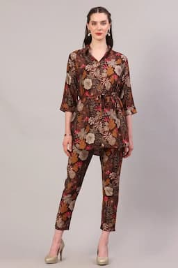 Polyester Printed Co-ord Set for Women 018605BROL