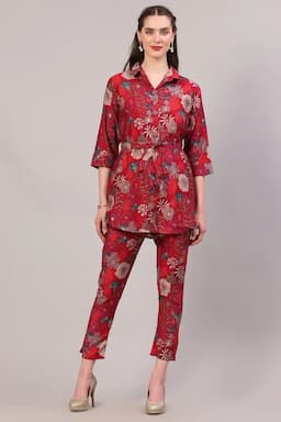 Polyester Printed Co-ord Set for Women 018605REDXXL