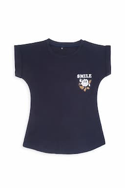Lycra Printed Regular Fit T-shirt for Girls 0187971718YRSNAVBLU